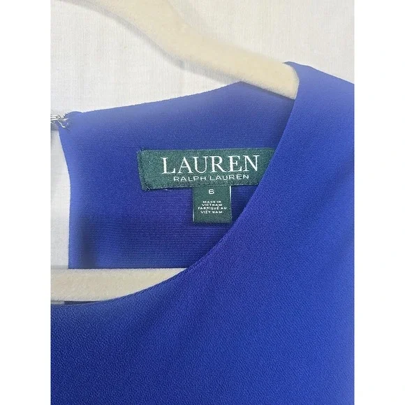 Lauren Ralph Lauren Blue Chiffon Tank Dress Cocktail Flowly Lined Women's Size 6 - Picture 3 of 9